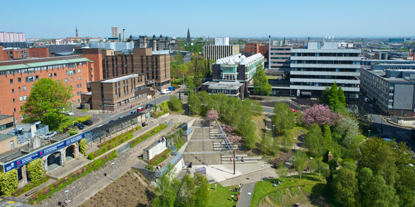 a view over campus, rottenrow gardens and the business school a view over campus, rottenrow gardens and the business school